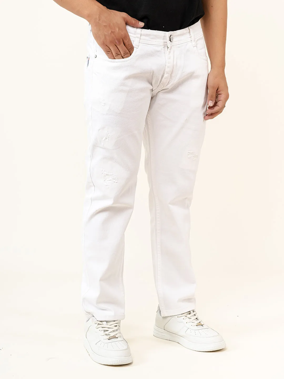 White Distressed Loose Ankle Mens Jeans