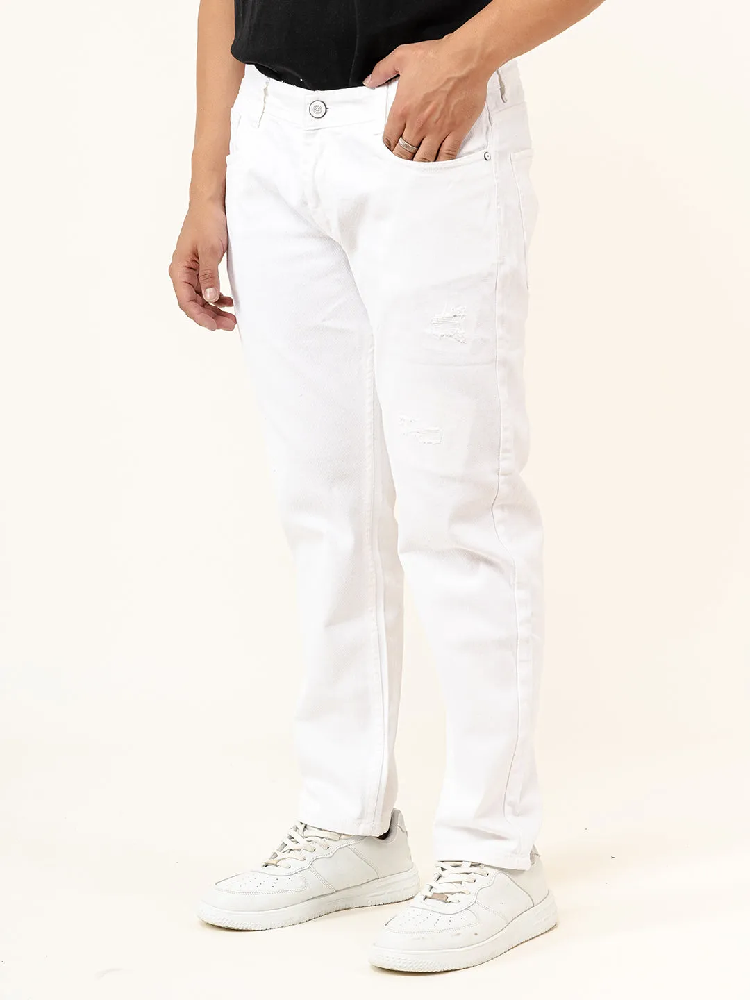 White Distressed Loose Ankle Mens Jeans