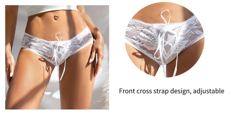 Women's Erotic Transparent Lace Low Waist Strappy Panties Underwear