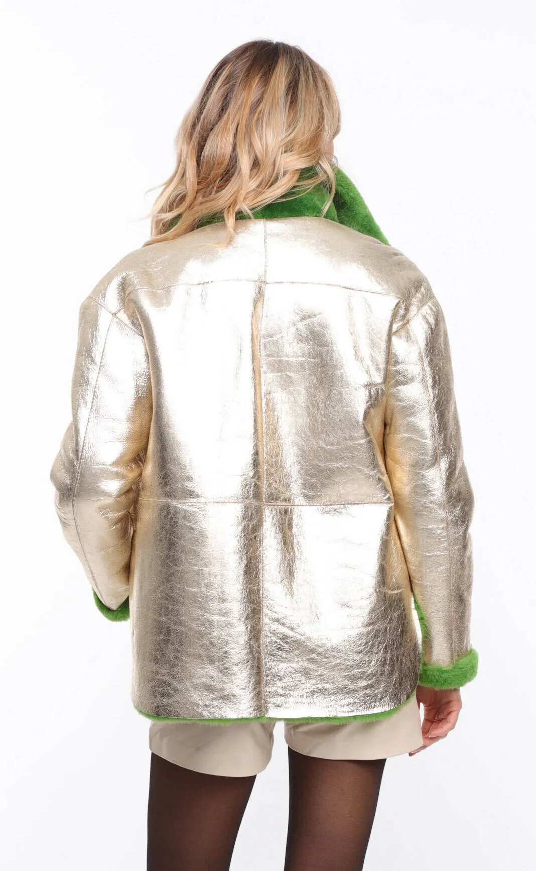 Women's reversible pistachio gold \rosa\ sheepskin leather jacket