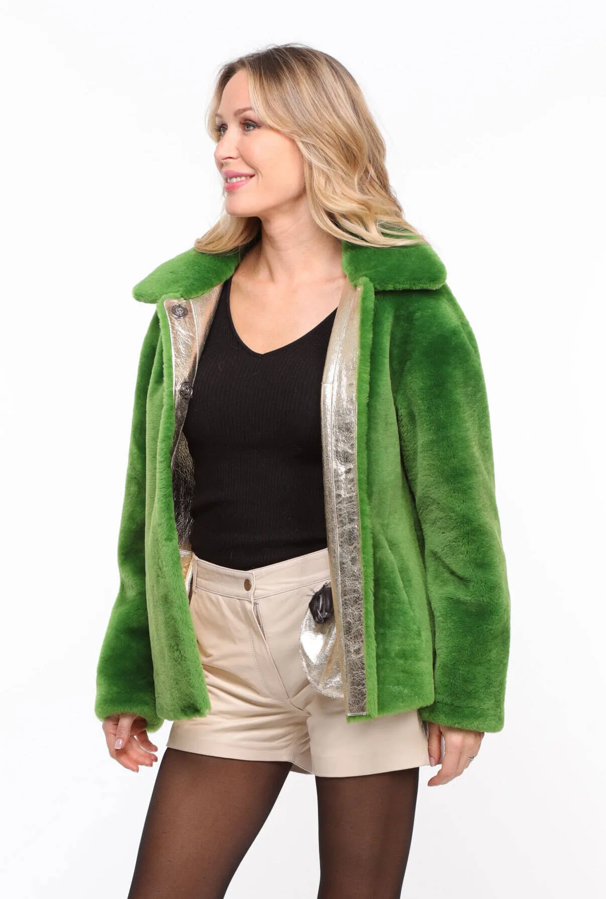 Women's reversible pistachio gold \rosa\ sheepskin leather jacket