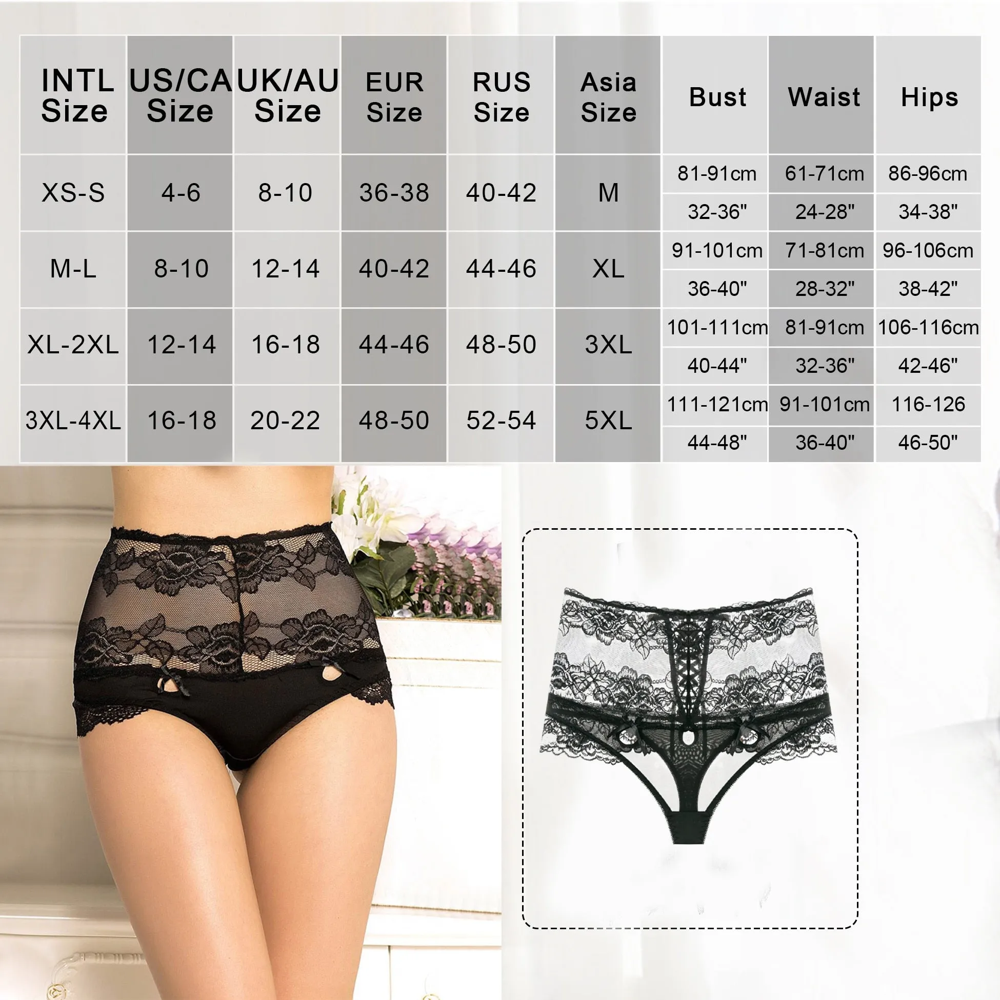 Women's Sexy Breathable Hollow Lace High Waist Panties Underwear