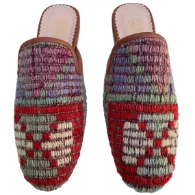 Women's Turkish Kilim Mules | Red with Pattern