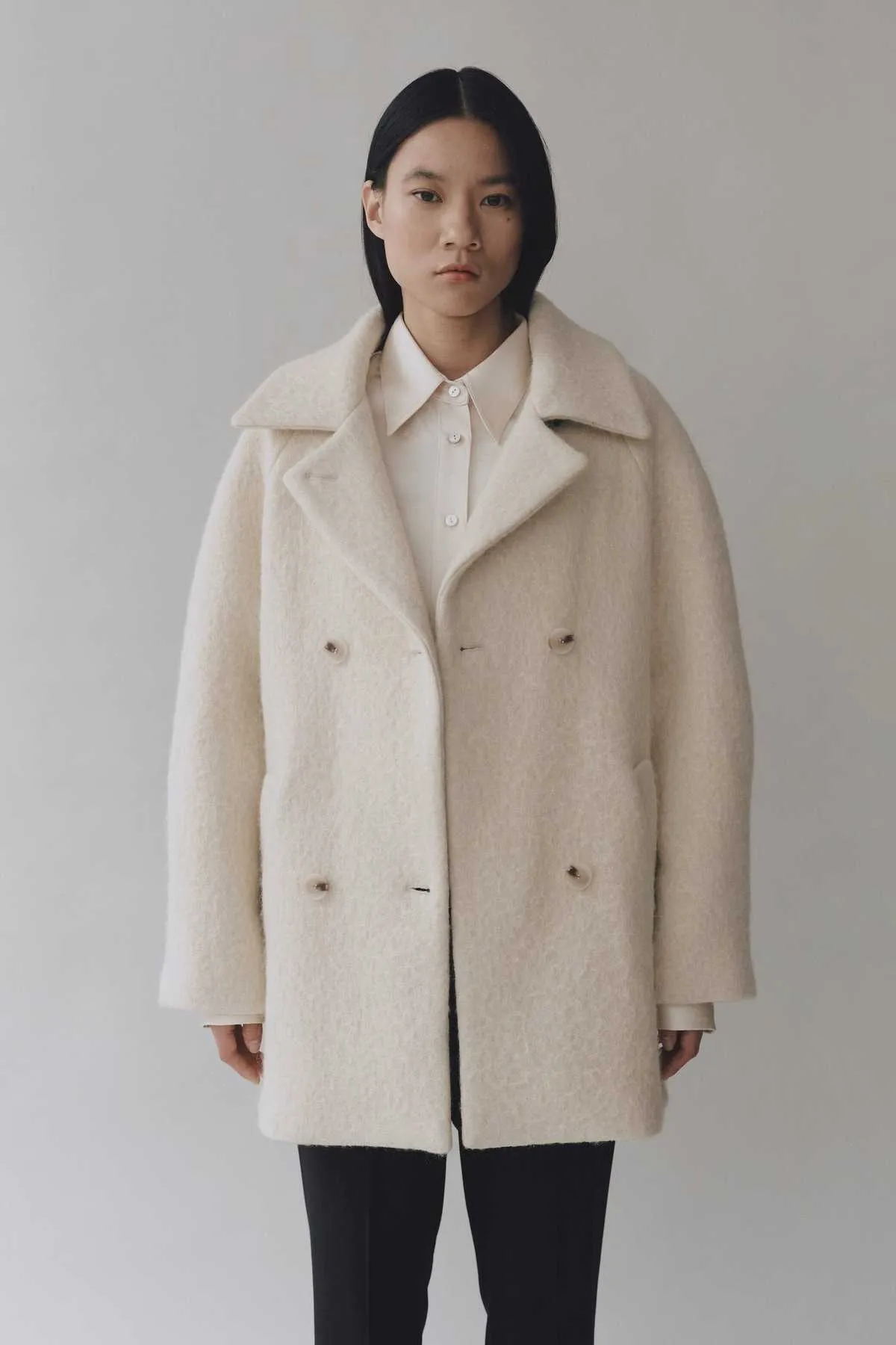 Wool & Alpaca Blend Boucle Coat - Cream