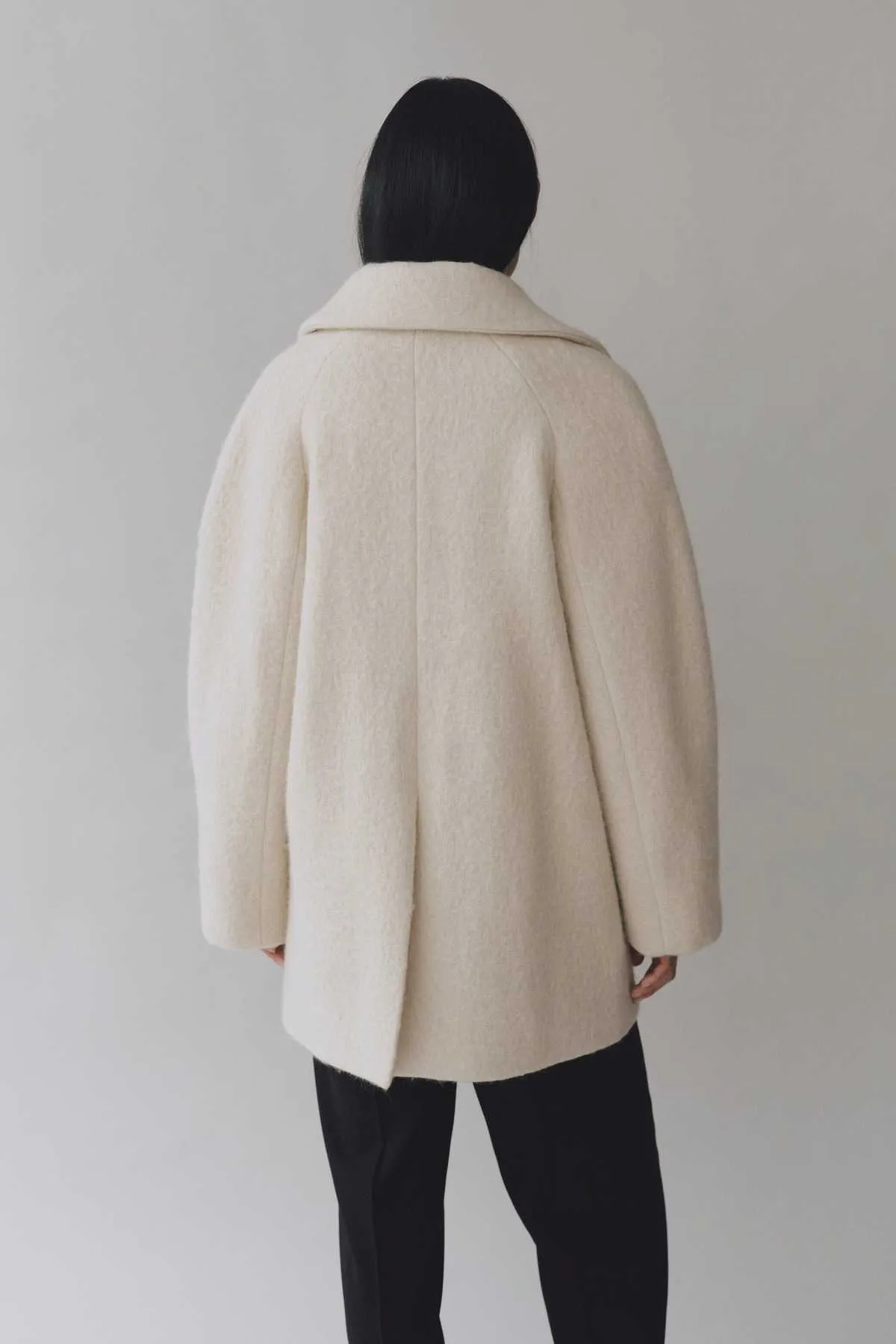 Wool & Alpaca Blend Boucle Coat - Cream